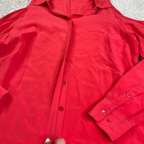 Equipment Femme Silk Button Down Cold Shoulder Blouse Pink FLAWS - Picture 9 of 11